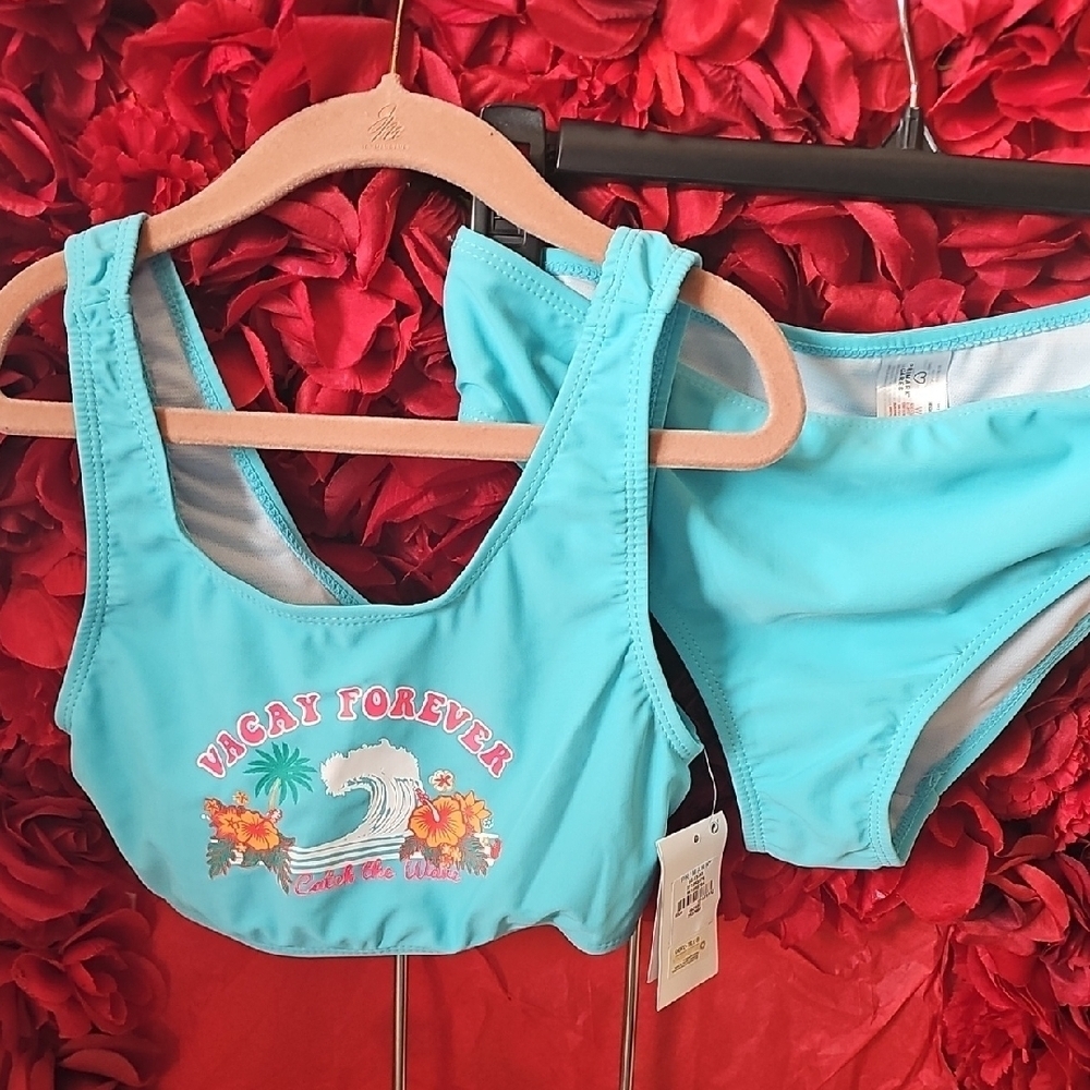 Girls NWT urquoise Vacay Forever Bikini Set Size 11-12 Years
